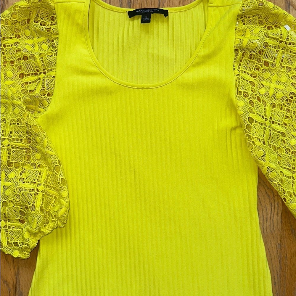 Marc New York Yellow Lace Puff-Sleeve Ribbed Top - Picture 4 of 8